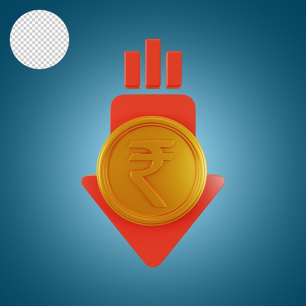 Rupee Coin Down Arrow illustration 3d Rendering