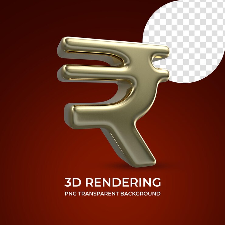 PSD rupee currency symbol 3d rendering isolated transparent background