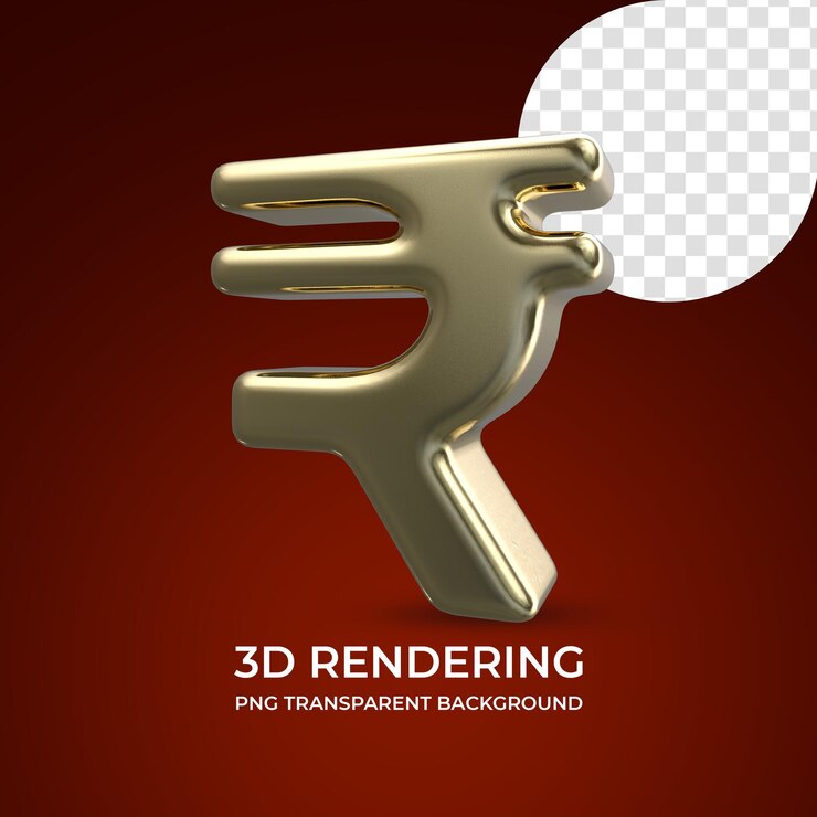 PSD rupee currency symbol 3d rendering isolated transparent background