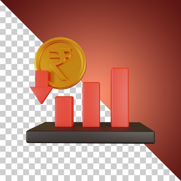 PSD rupee decrease graph 3d rendering