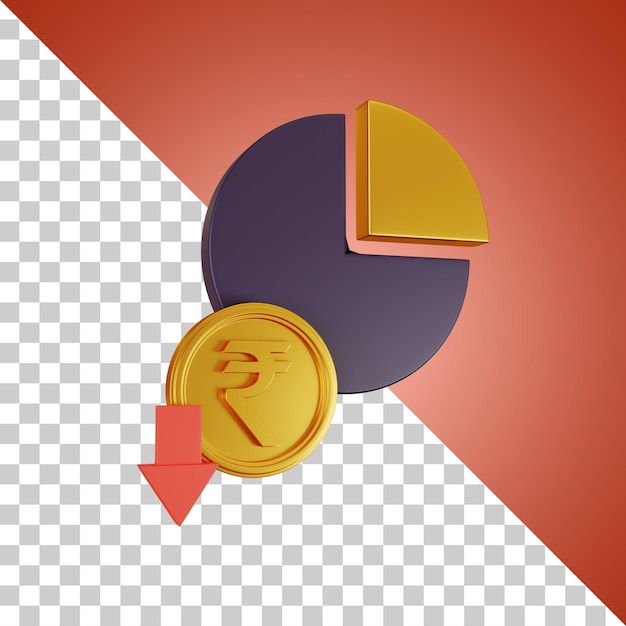 PSD rupee decrease pie chart 3d rendering