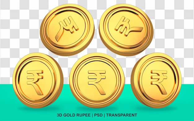 PSD rupee gold coin bundle transparent no background