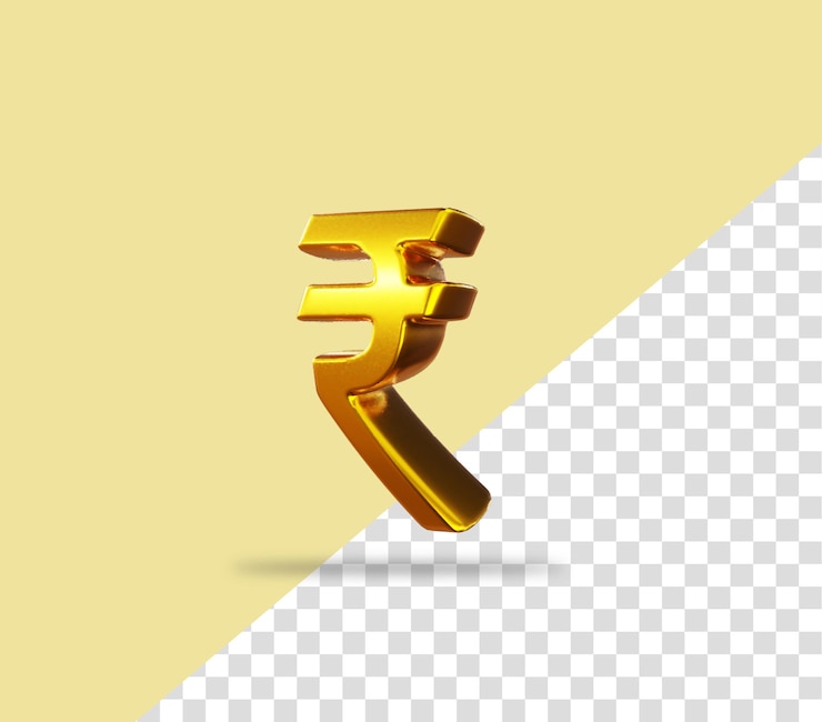 PSD rupee sign golden rendering icon