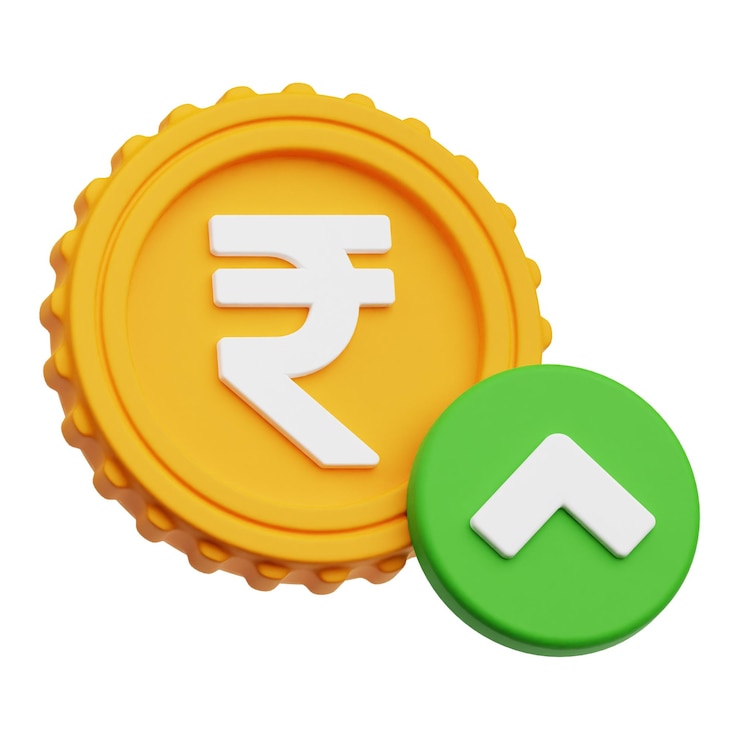 PSD rupee up 3d icon isolated on the white background