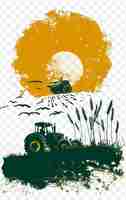 PSD Настройка с небольшим городом сельская ралли ферма вдохновленная декорациями плакат баннер открытка футболка татуировка