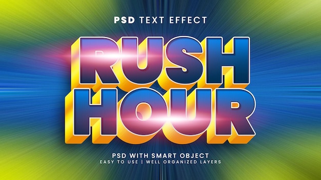 Rush hour 3d editable text effect with busy and crowded text style