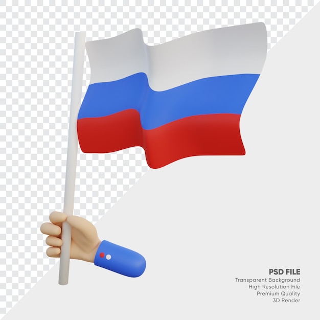 PSD russia flag 3d illustration with hand holding it