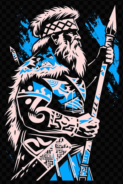 PSD russian druzhina warrior with a bardiche standing in a battl tshirt design art tattoo ink outlines