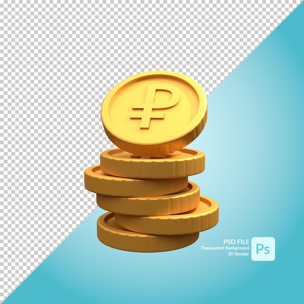 Rendering dell'illustrazione 3d della moneta d'oro del rublo russo