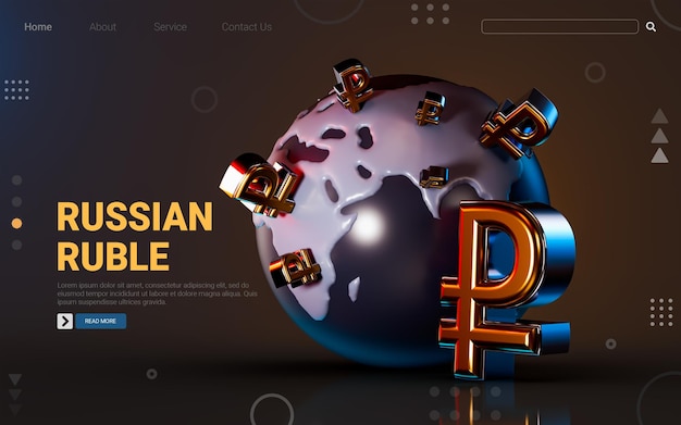 PSD Иконка российского рубля на темном фоне 3d визуализация концепции денежного символа валютной монеты в россии