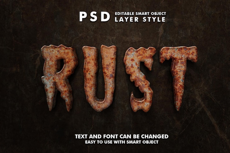 PSD rust 3d realistisch teksteffect premium psd met slim object