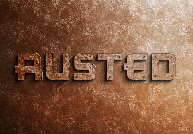 PSD rusted metal 3d text effect mockup