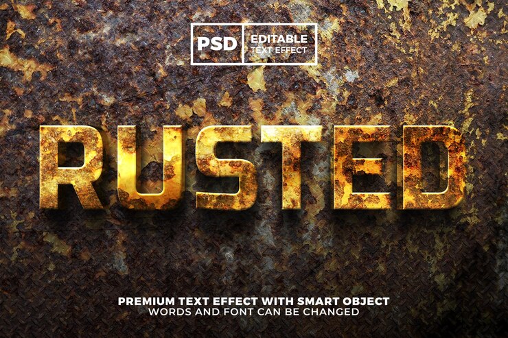 PSD rusted metal iron bold 3d editable text effect style