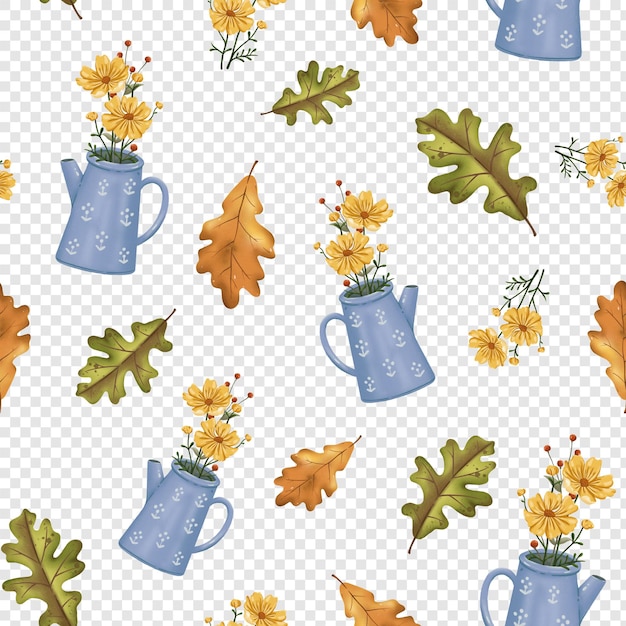 PSD rustic autumn fall pattern with fall leaves seasonal foliage elements png pattern tile