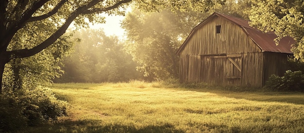 Rustic Barn in Morning Mist