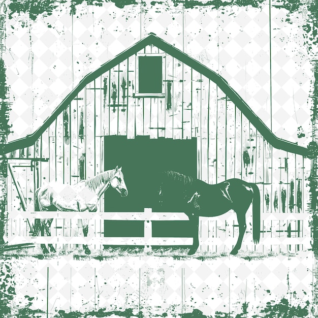 PSD rustic barn outline met houten plankpatroon en horse detai illustration decor motifs collection