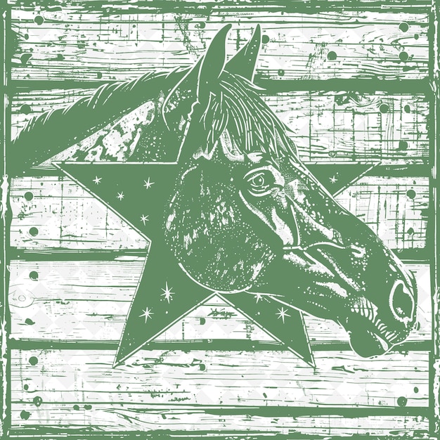 PSD rustic barn star outline z drewnianym wzorem deski i ilustracją konia kolekcja motywów dekoracyjnych