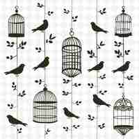 PSD rustic birdcage folk art met draadpatroon en bir png-motieven kunst op schone achtergrond collectie