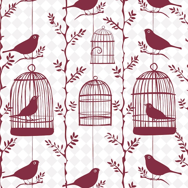 PSD rustic birdcage folk art with wire pattern and bir png motifs art on clean background collection