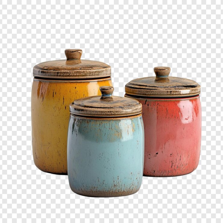PSD rustic ceramic canisters a trio of vintage charm