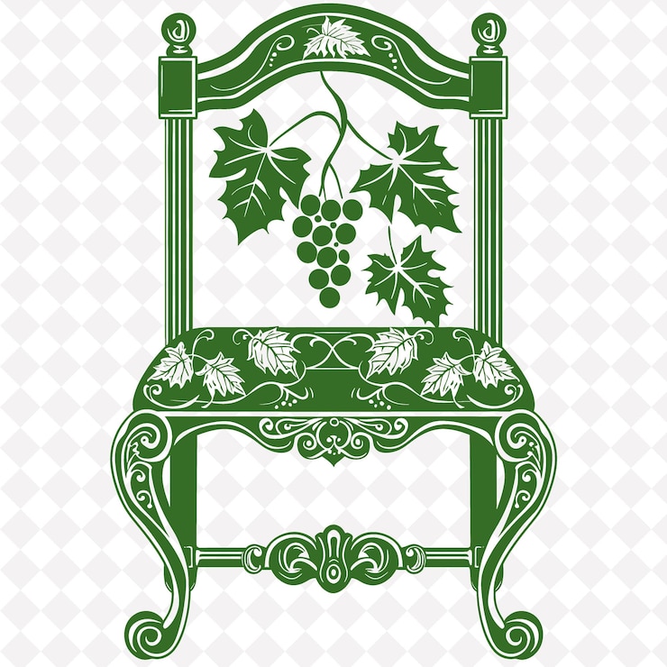 PSD rustic chair folk art with vine carvings and grape png motifs art on clean background collection (sztuka ludowa na wiejskim krześle z rzeźbami winorośli i motywami winogron png)