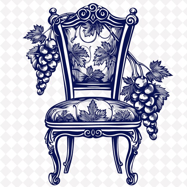 PSD rustic chair folk art with vine carvings and grape png motifs kunst op een schone achtergrond collectie