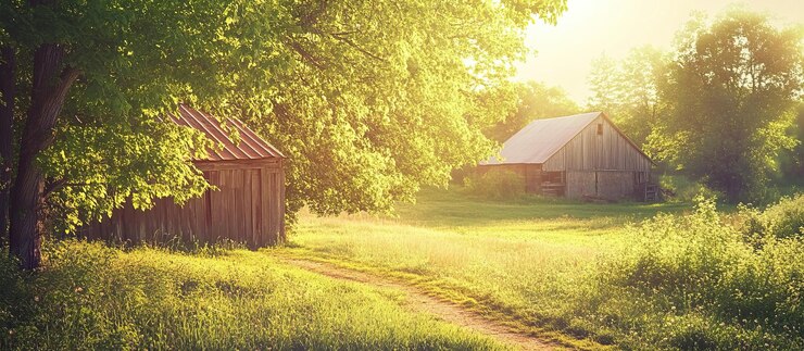 PSD rustic charm two barns in a sundrenched meadow