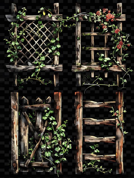 Rustic farmhouse trellises pixel art with distressed wood an creative texture y2k neon item designs