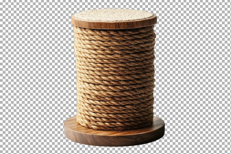 PSD a rustic indoor cat scratching post made of rope and wood designed for pet entertainment and enhancing home decor