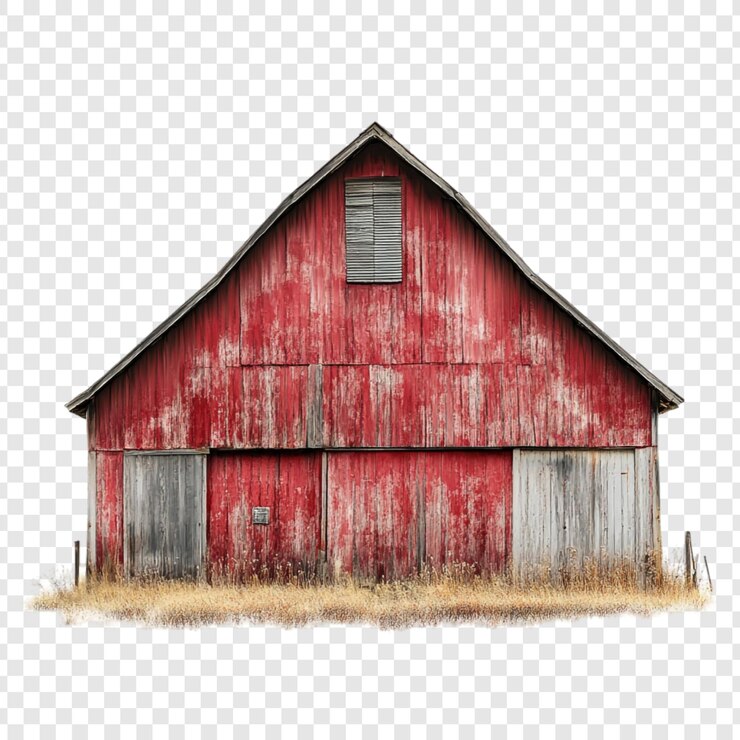 PSD rustic red barn in autumn field