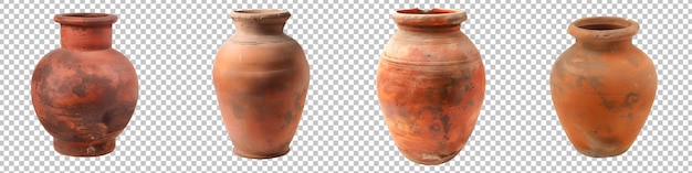 PSD rustic terracotta vase with an earthy patina set isolated on transparent background