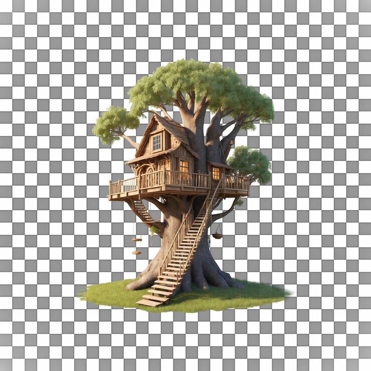 PSD rustic treehouse illustration
