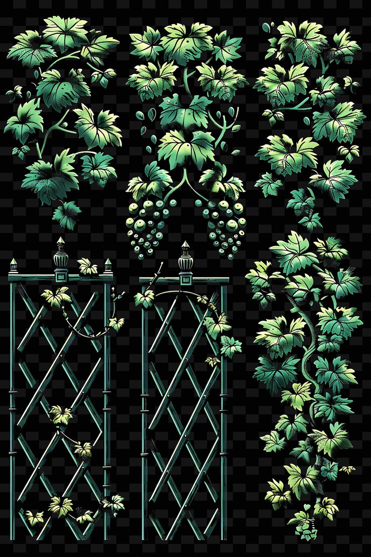 PSD rustic vineyard trellises pixel art with geometric shapes us creative texture y2k neon item designs