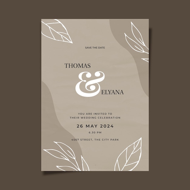 rustic wedding invitation template organic hand drawn leaves