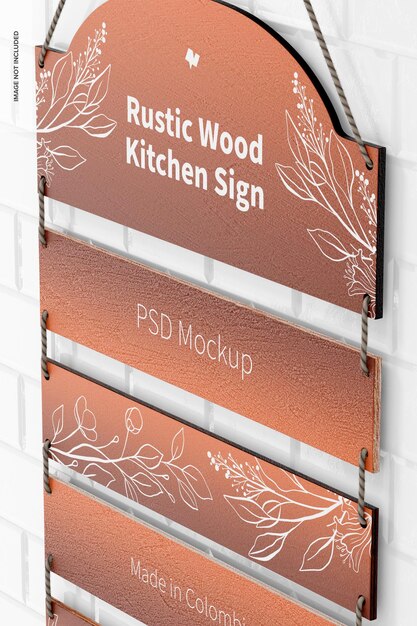 Rustic wood kitchen sign  mockup, close up