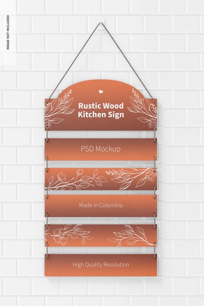 PSD mockup di cartello da cucina in legno rustico, vista frontale