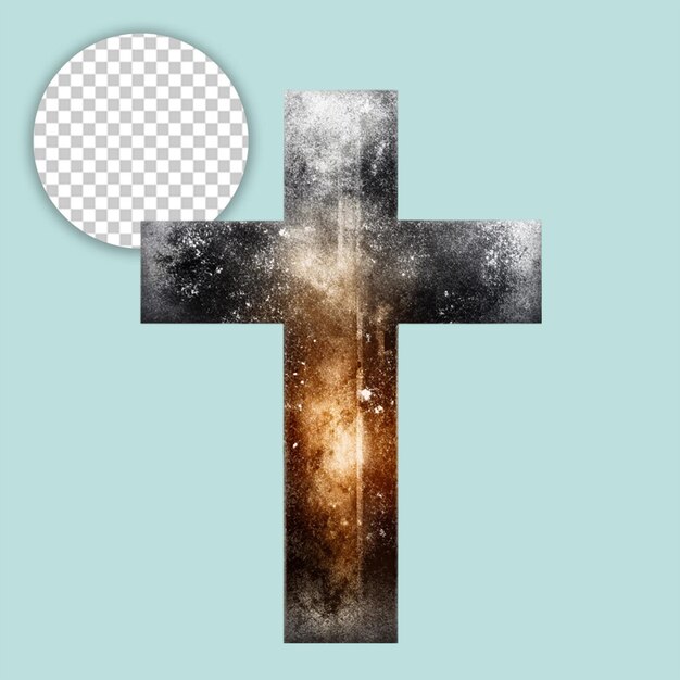 rustic wooden cross memorial on transparent background