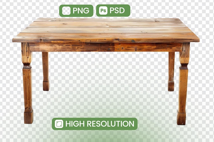 PSD rustic wooden table stands isolated with high resolution farmhouse decor theme