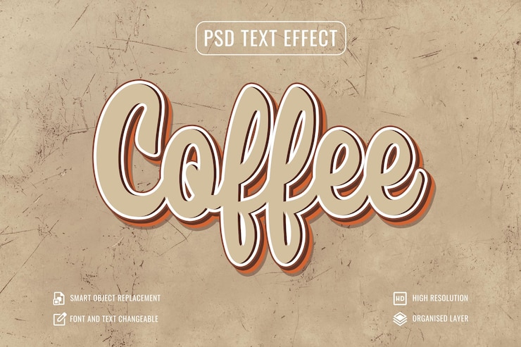 PSD rusty coffee retro text effect psd