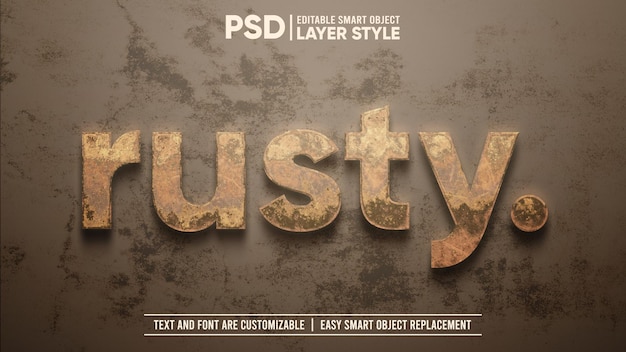 Rusty dirty iron metal 3d movie title and poster modificabile smart object layer style effetto testo