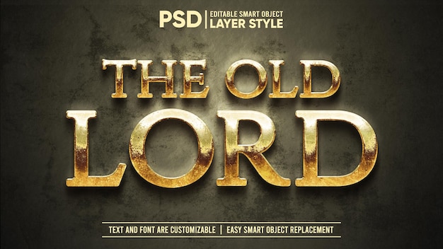 PSD さびたゴールド中世オールドロード劇的な編集可能なスマートオブジェクトレイヤースタイルのテキスト効果