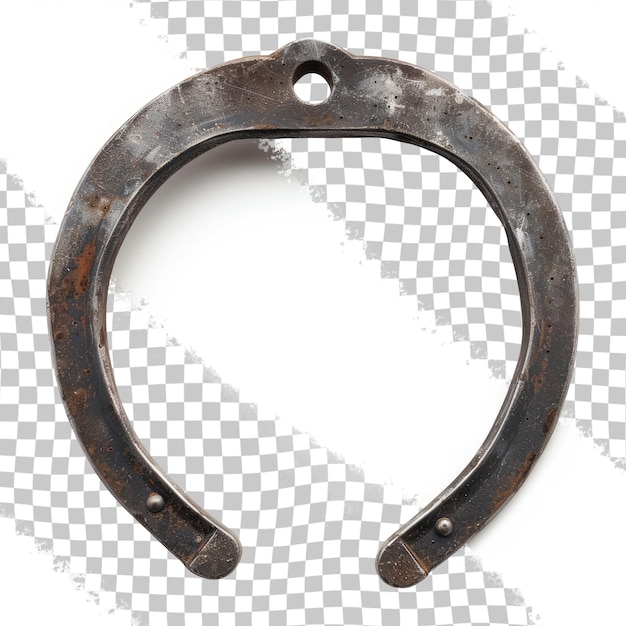 PSD a rusty horseshoe is shown on a white background with a hole in the middle