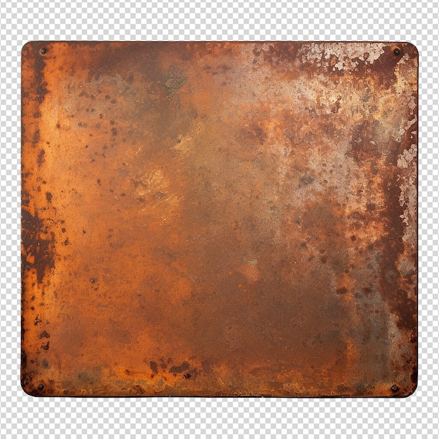 PSD rusty metal plate isolated on transparent background