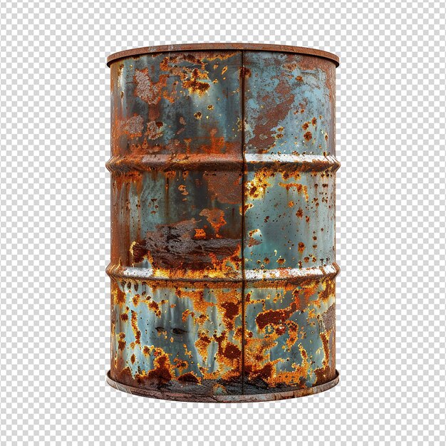 PSD rusty oil barrel isolated on transparent background png