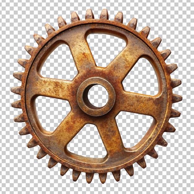 PSD rusty old cog wheel hyperrealistic transparent background