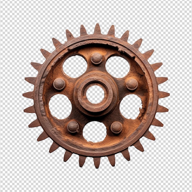 PSD rusty old cog wheel isolated on transparent background png