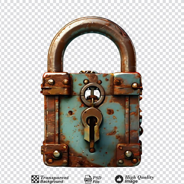 Rusty old padlock isolated on transparent background