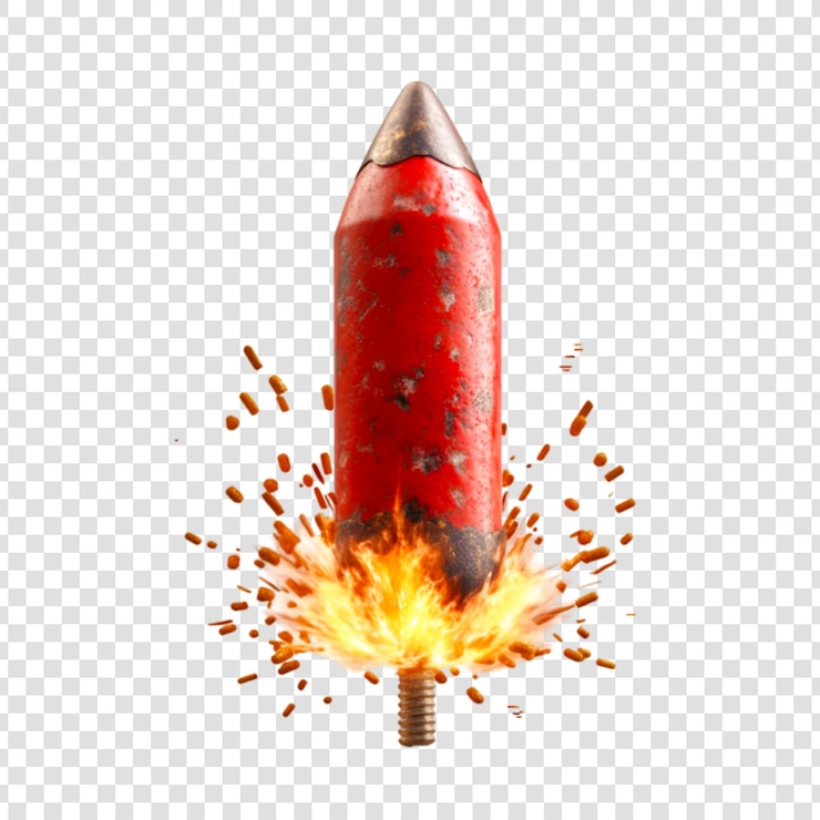 PSD rusty rocket exploding fiery blast launch ignition