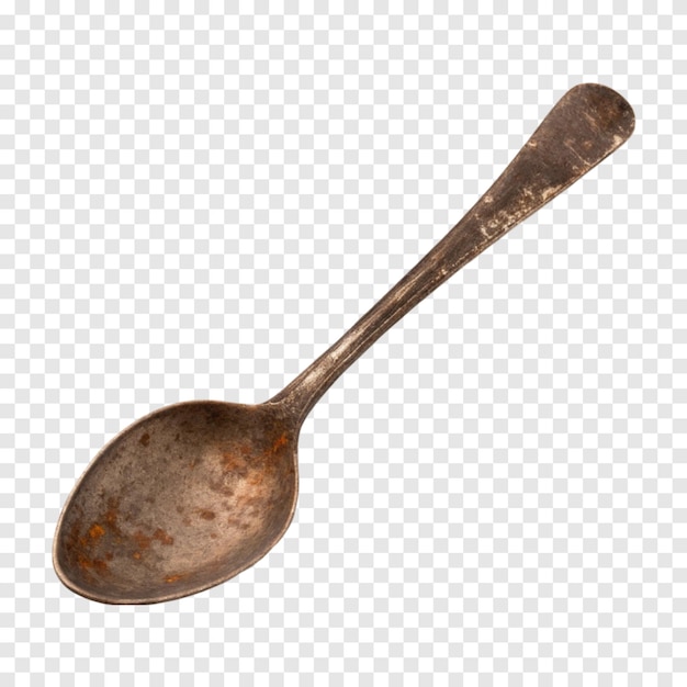 Rusty Vintage Metal Spoon isolated on Transparent White Background