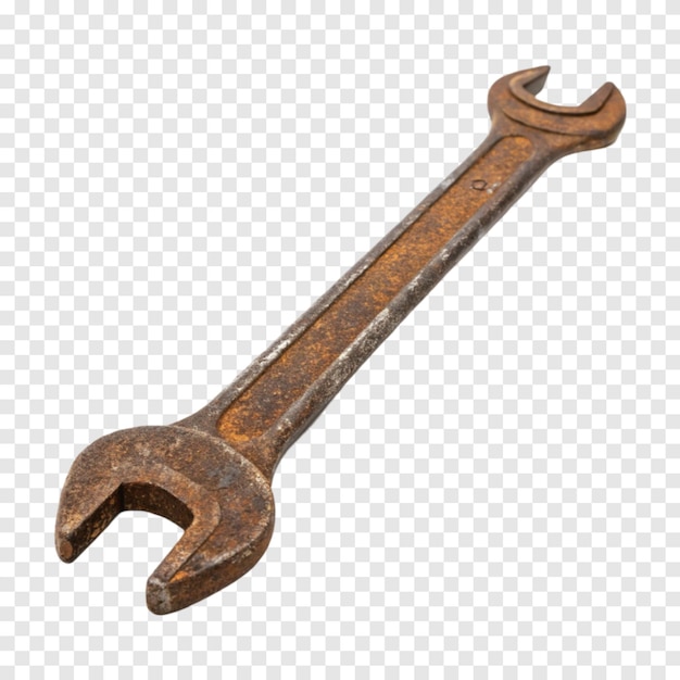 rusty wrench isolated on a transparent white background b